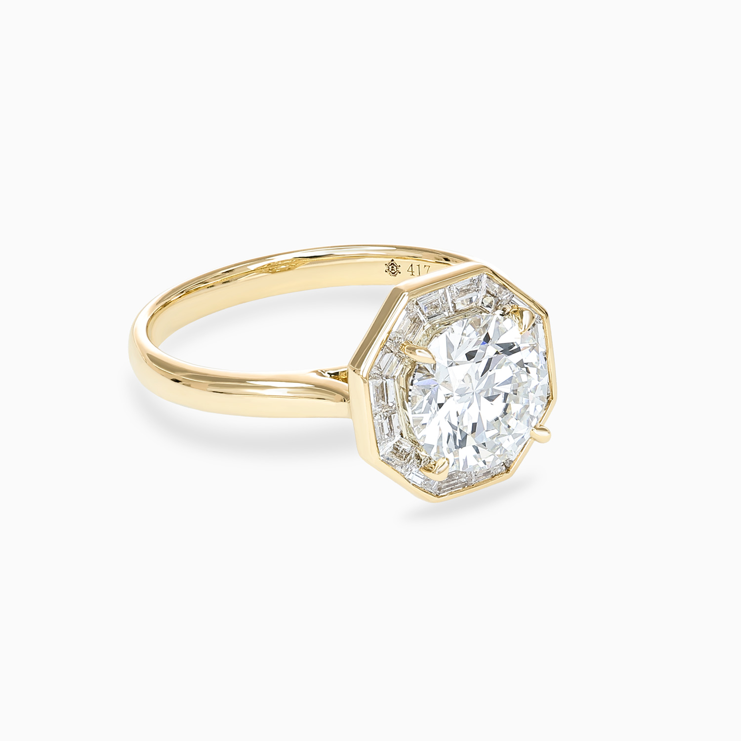 Round Diamond Octagonal Baguette Halo Engagement Ring