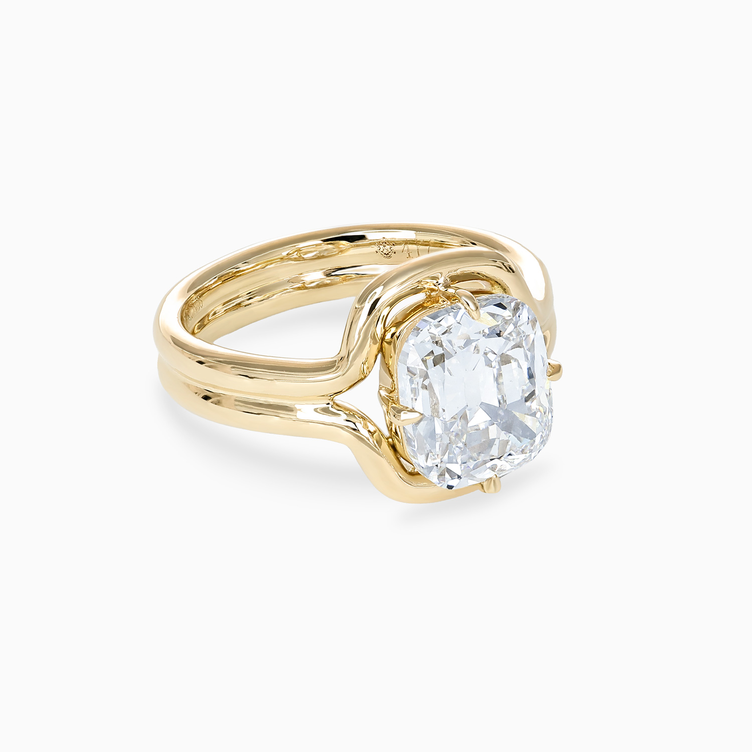 Old Mine-Cut Diamond Sculptural Solitaire Engagement Ring