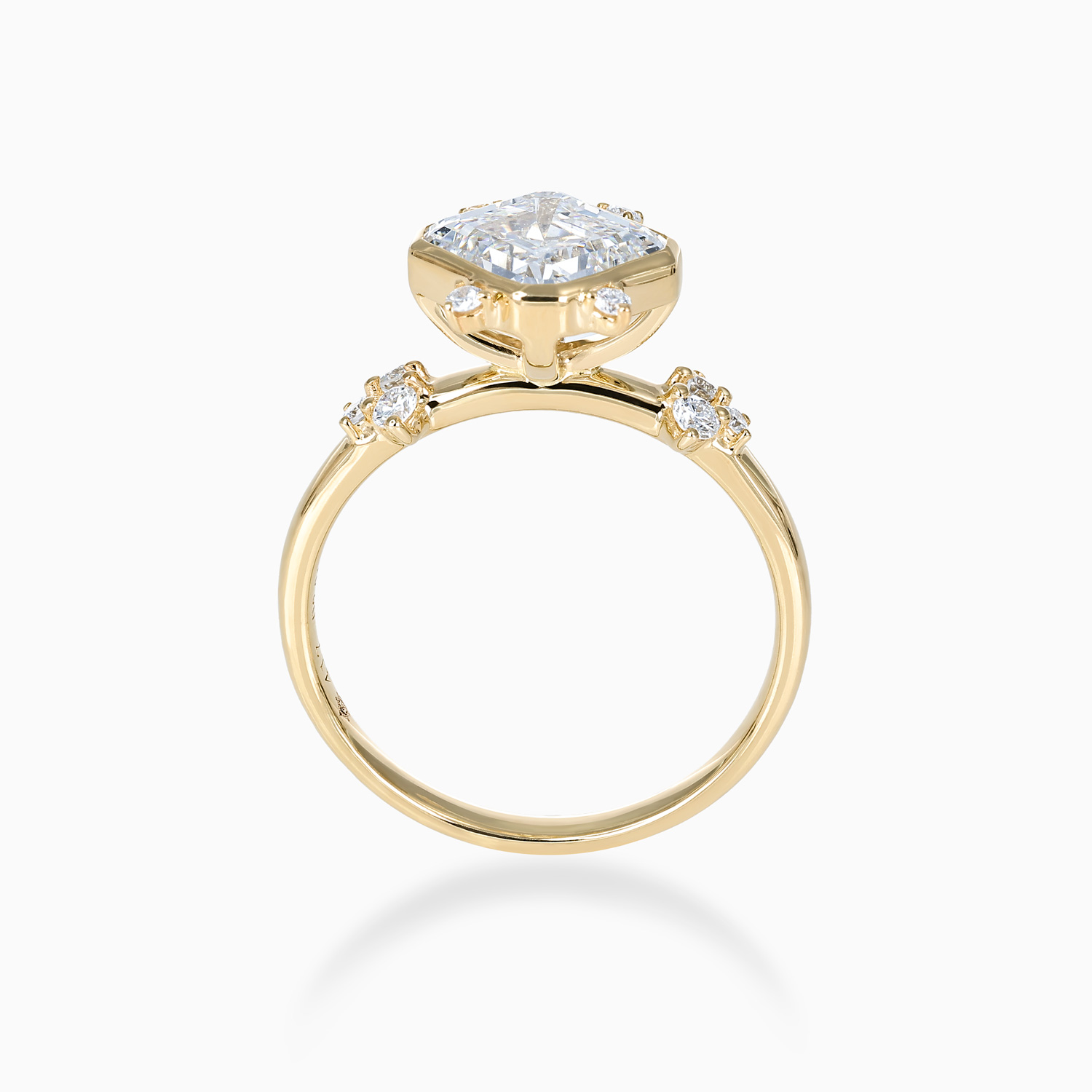 Diagonal Asscher-Cut Diamond Satellite Cluster Engagement Ring