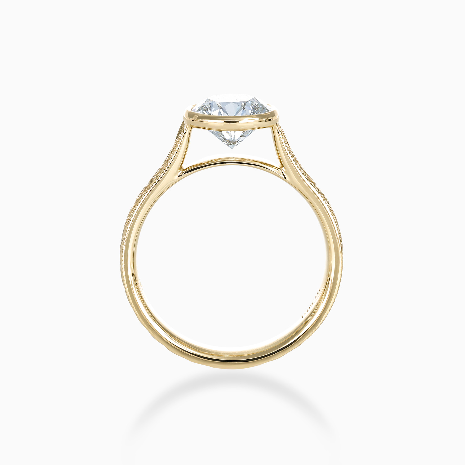Hand-Engraved Chevron Pattern Bezel-Set Diamond Engagement Ring