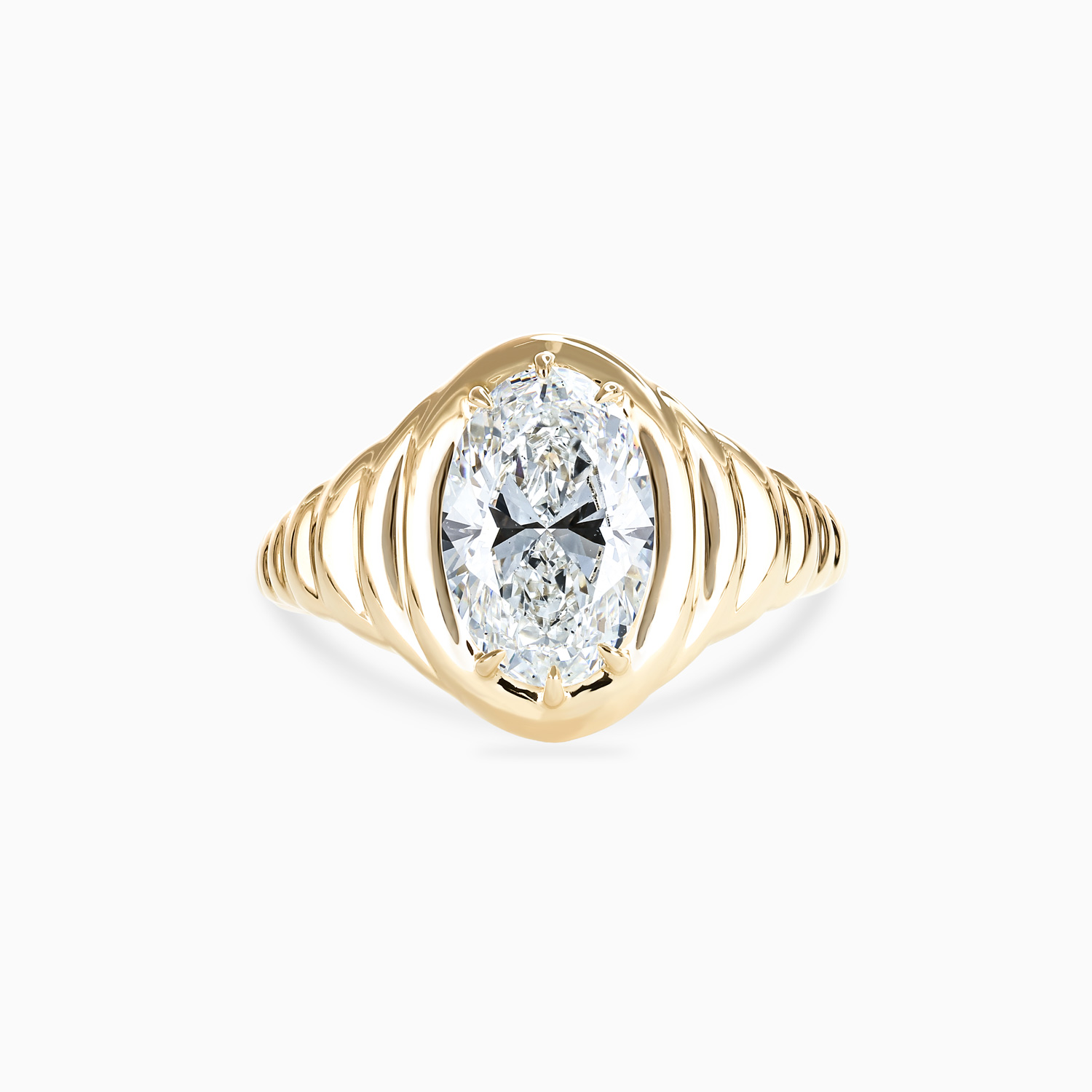 Croissant Motif Oval Diamond Solitaire Engagement Ring
