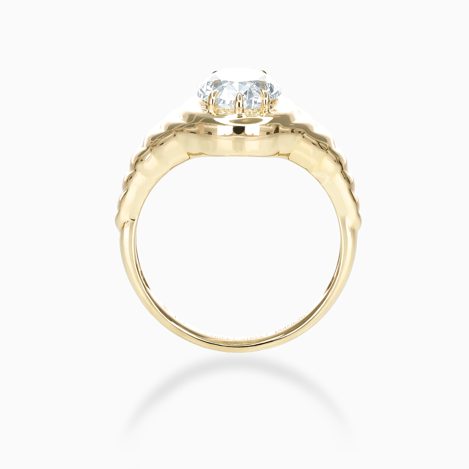 Croissant Motif Oval Diamond Solitaire Engagement Ring