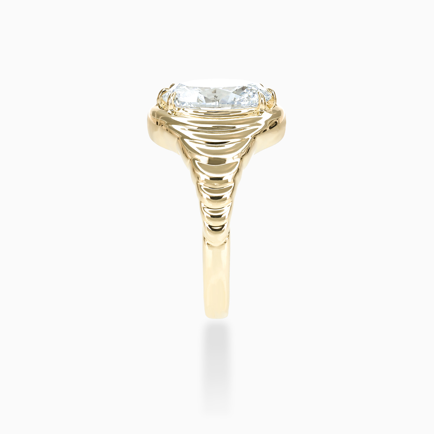 Croissant Motif Oval Diamond Solitaire Engagement Ring