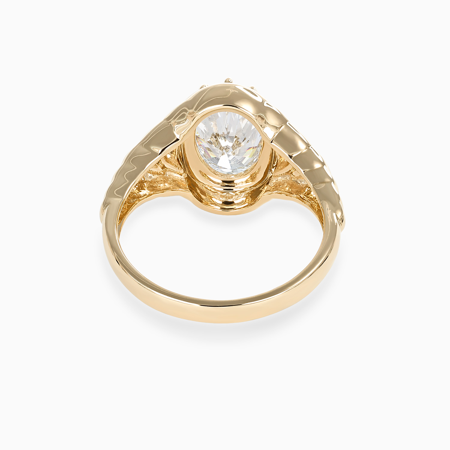 Croissant Motif Oval Diamond Solitaire Engagement Ring