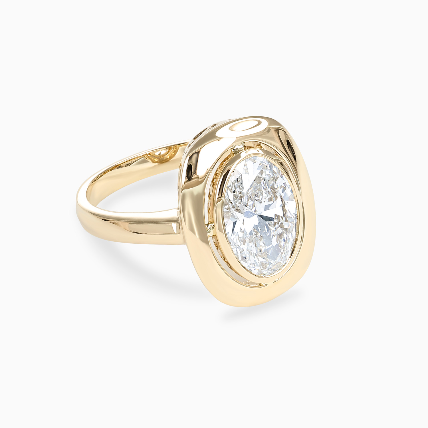 Oval Diamond Double-Frame Bezel Solitaire Engagement Ring