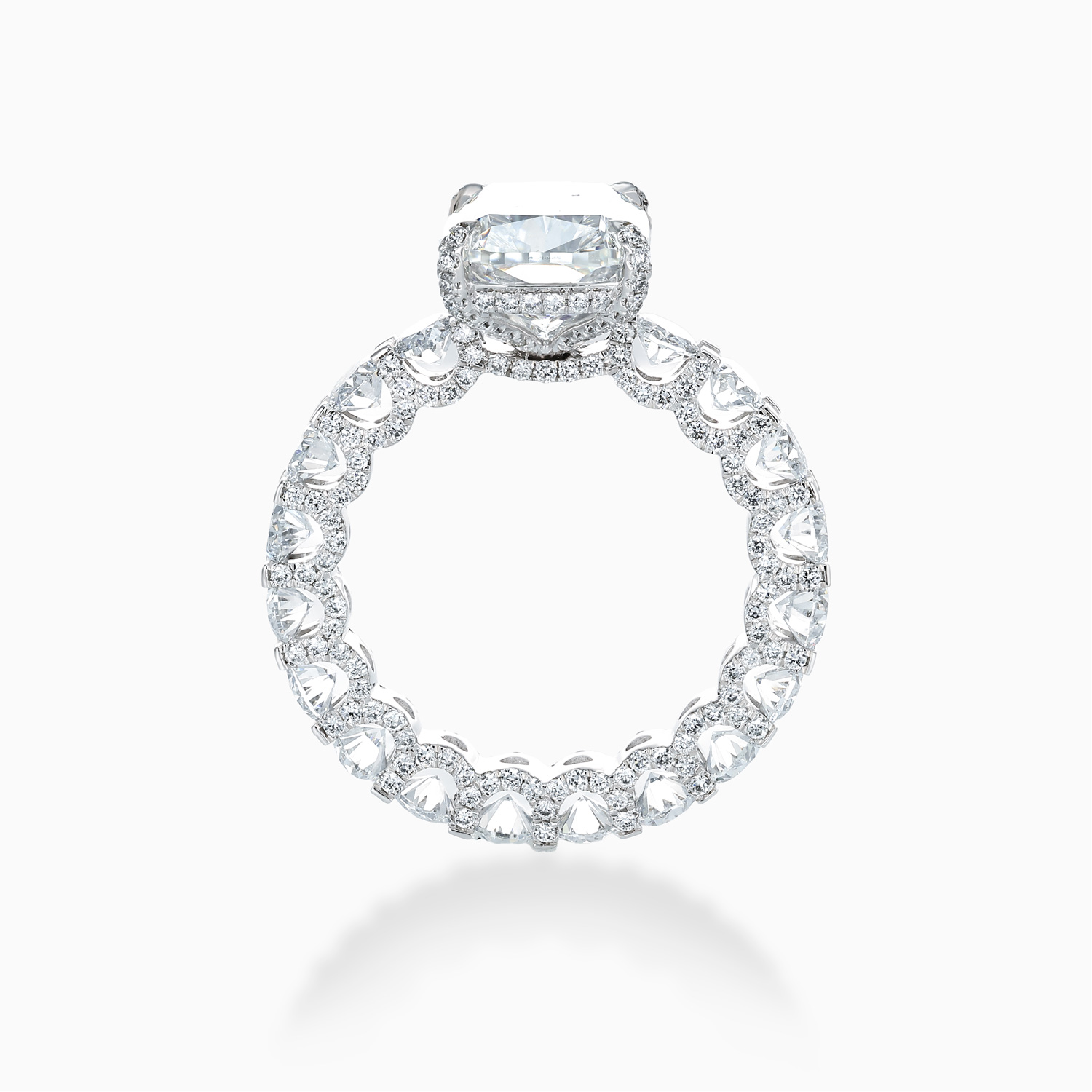 Cushion Diamond Hidden Halo Eternity Engagement Ring