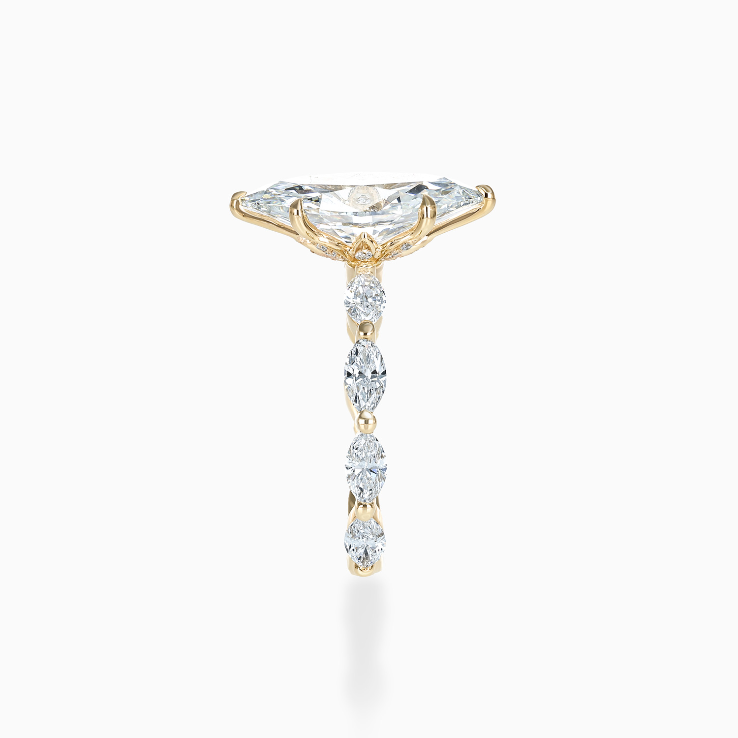 Marquise Diamond Accented Hidden Halo Ring, Lab-Grown