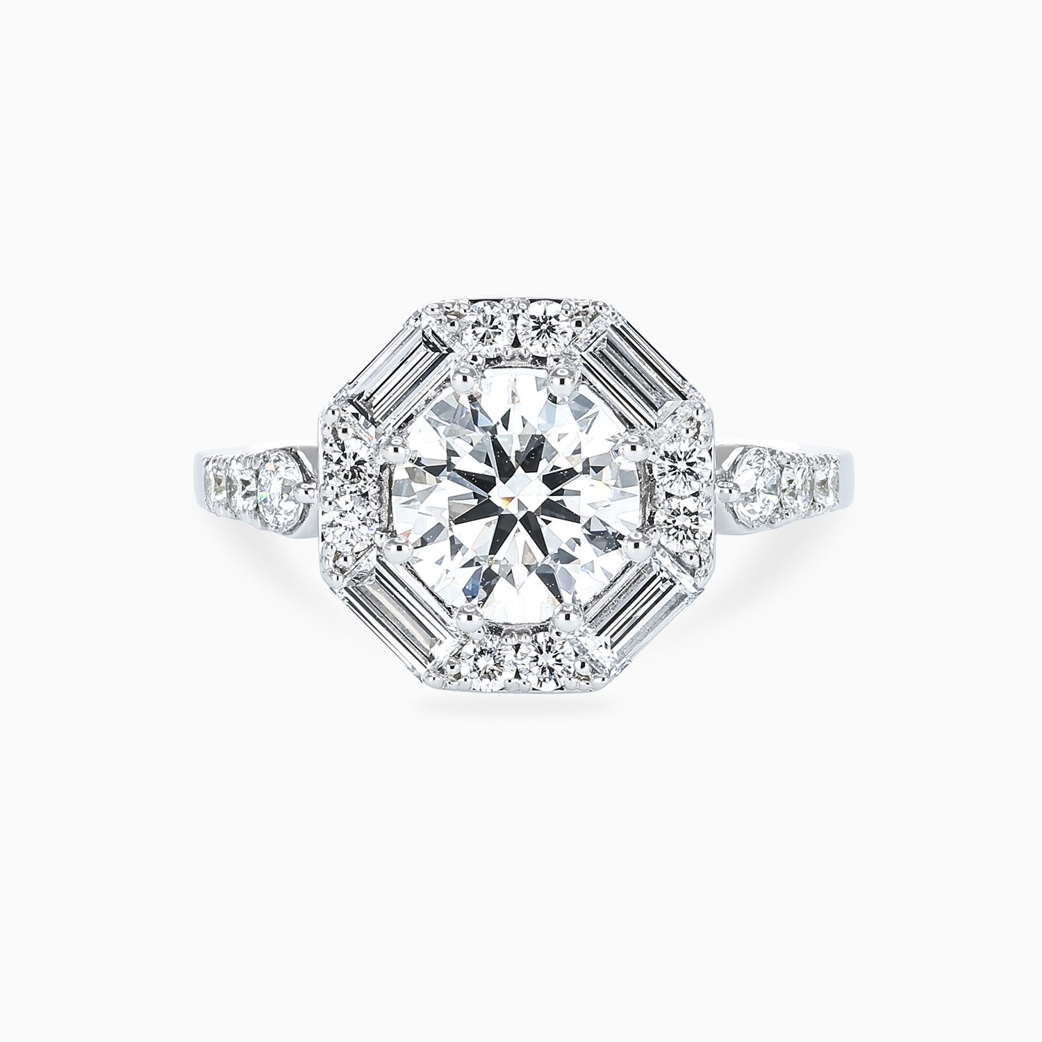 Art Deco–Inspired Octagonal Halo Diamond Ring, Lab-Grown