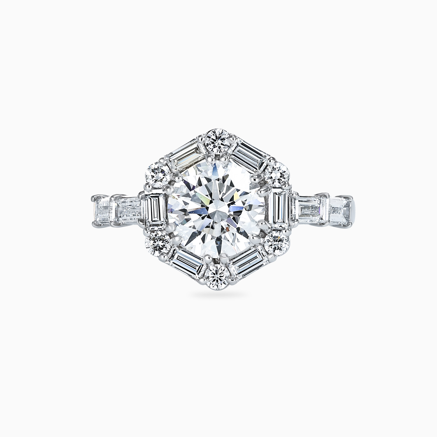 Art Deco–Inspired Hexagonal Halo Diamond Ring, Lab-Grown