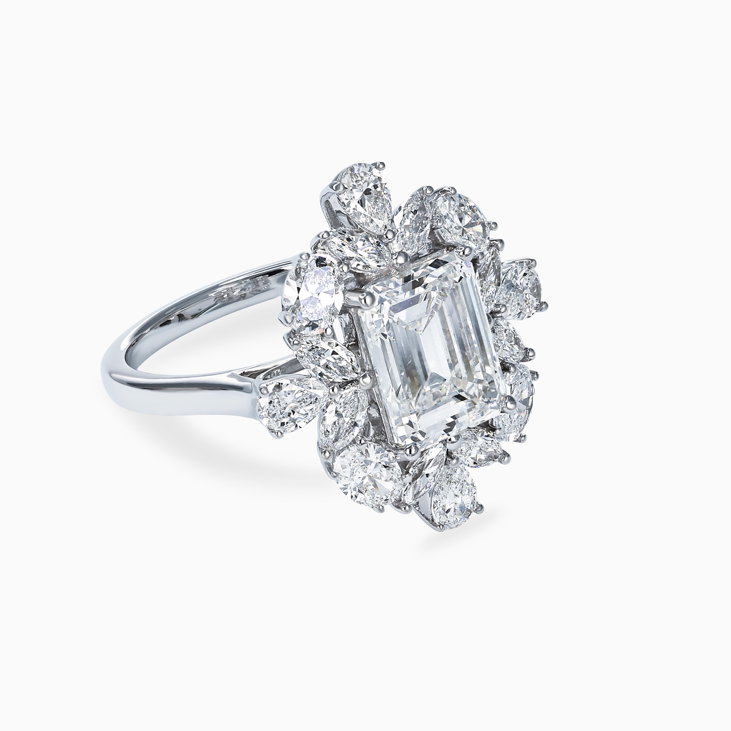 Botanical Halo Emerald-Cut Diamond Ring, Lab-Grown