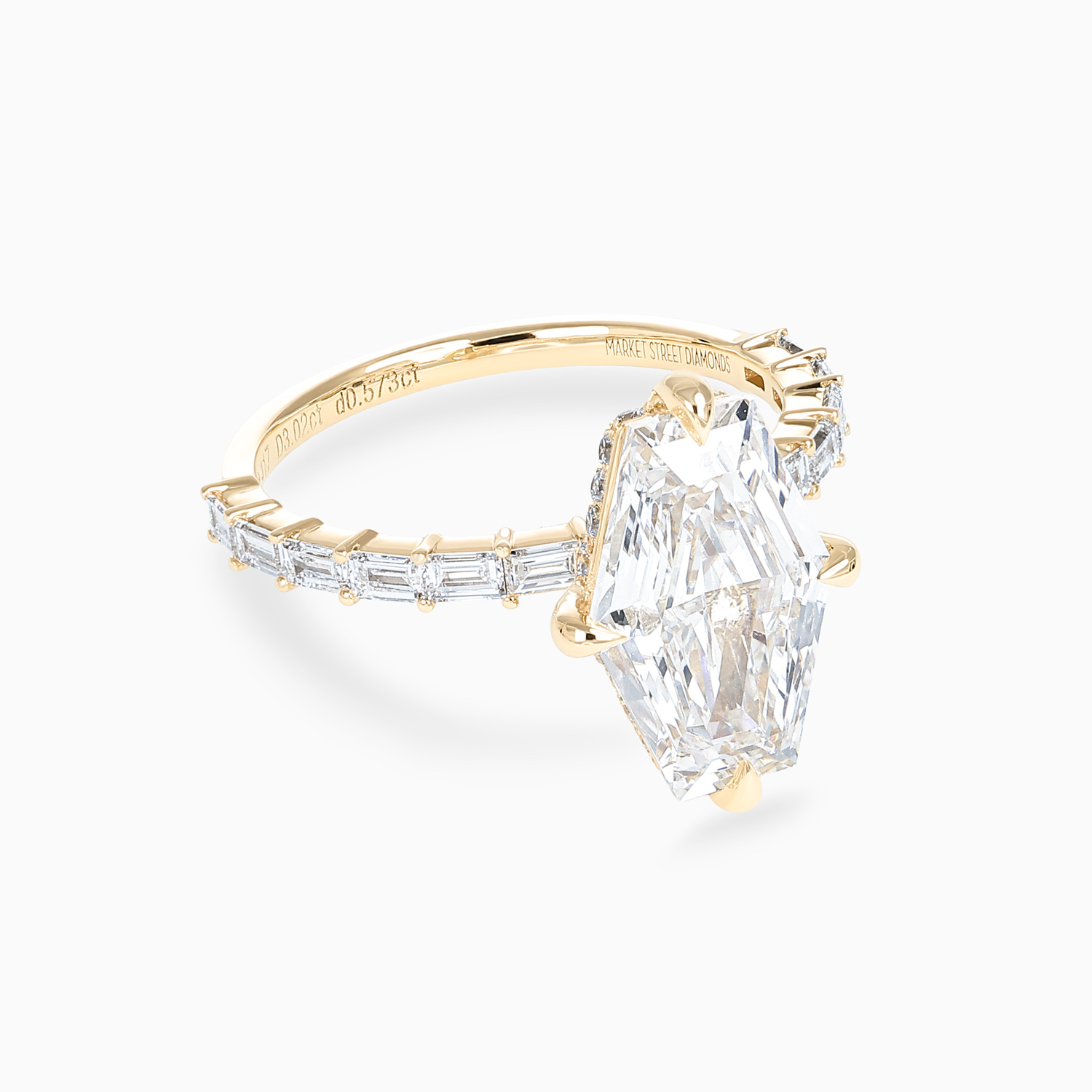 Accented Elongated Hexagon Diamond Ring, Lab-Grown