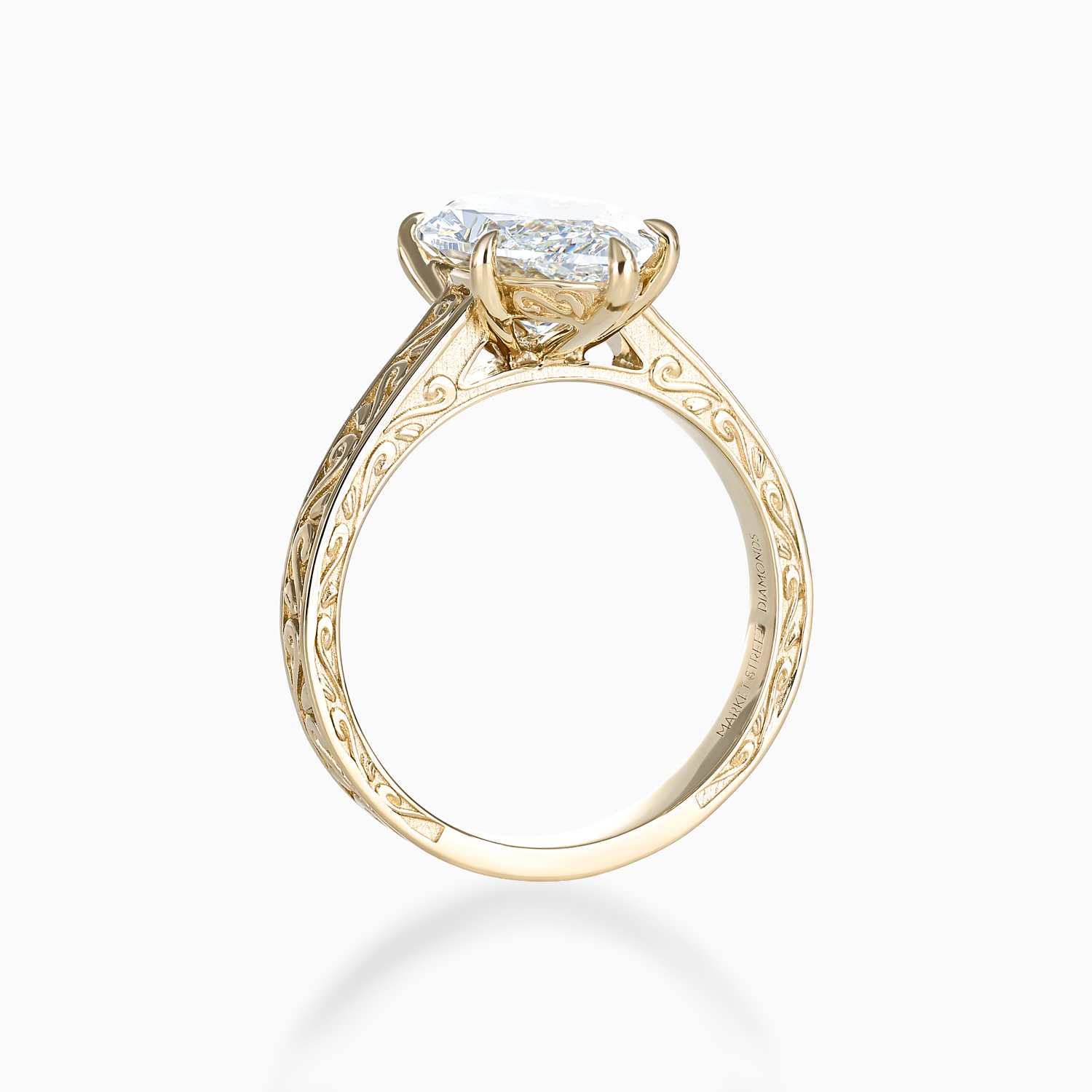 Marquise Diamond Solitaire Scroll-Engraved Ring, Lab-Grown