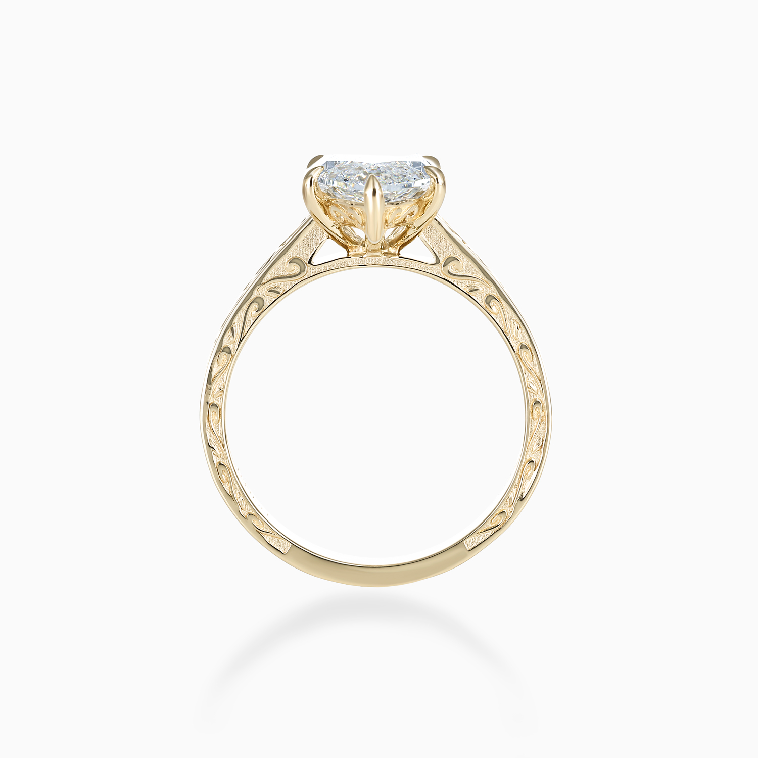 Marquise Diamond Solitaire Scroll-Engraved Ring, Lab-Grown
