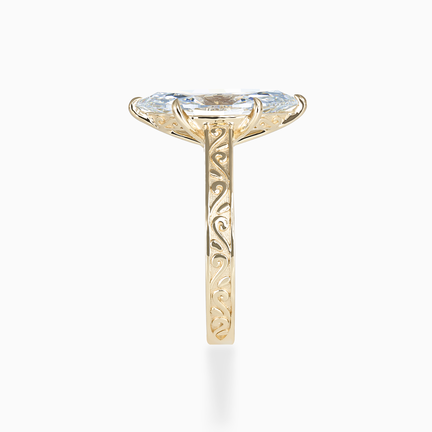 Marquise Diamond Solitaire Scroll-Engraved Ring, Lab-Grown