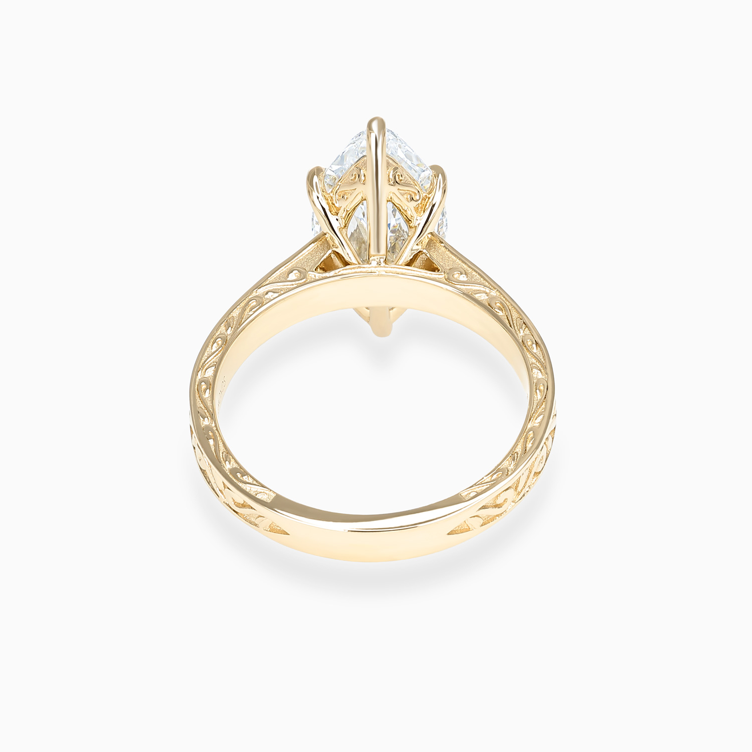 Marquise Diamond Solitaire Scroll-Engraved Ring, Lab-Grown