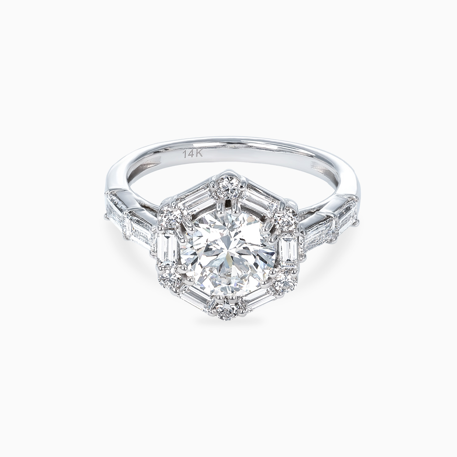 Art Deco–Inspired Hexagonal Halo Diamond Ring, Lab-Grown