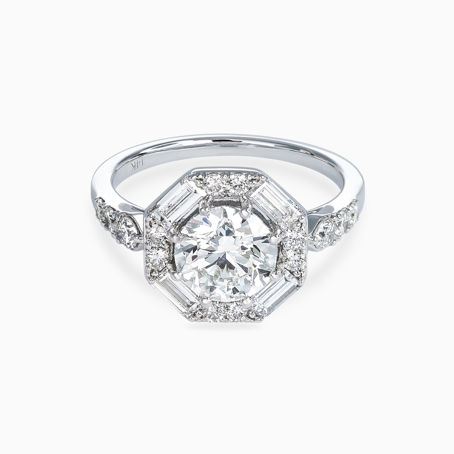 Art Deco–Inspired Octagonal Halo Diamond Ring, Lab-Grown