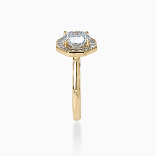 Round Diamond Octagonal Baguette Halo Engagement Ring