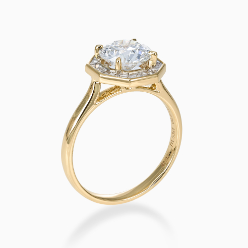 Round Diamond Octagonal Baguette Halo Engagement Ring