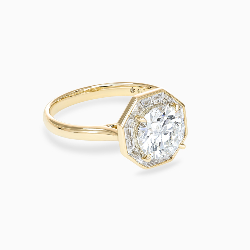 Round Diamond Octagonal Baguette Halo Engagement Ring