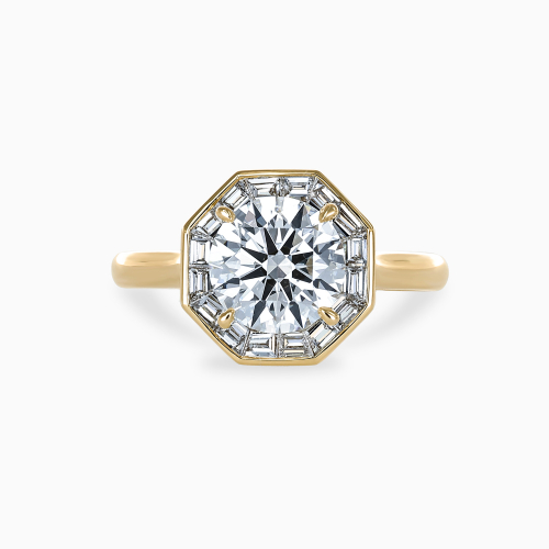 Round Diamond Octagonal Baguette Halo Engagement Ring