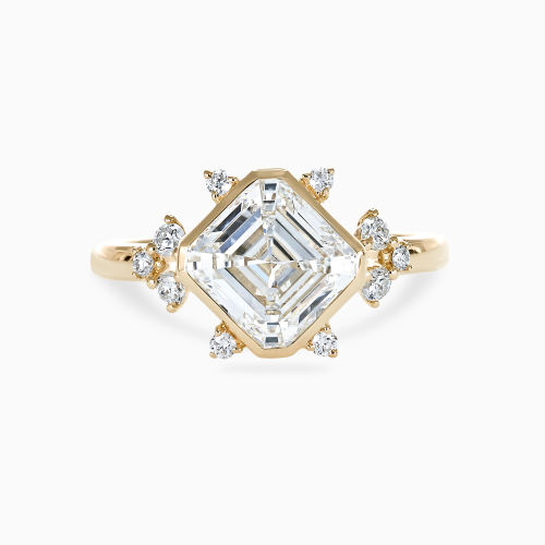 Diagonal Asscher-Cut Diamond Satellite Cluster Engagement Ring