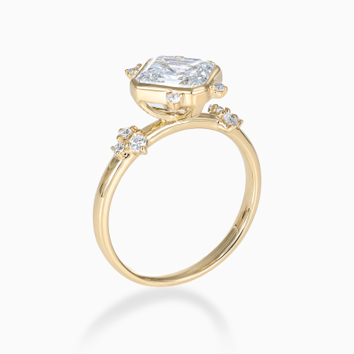 Diagonal Asscher-Cut Diamond Satellite Cluster Engagement Ring