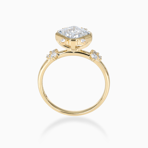 Diagonal Asscher-Cut Diamond Satellite Cluster Engagement Ring