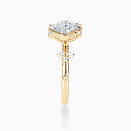 Diagonal Asscher-Cut Diamond Satellite Cluster Engagement Ring