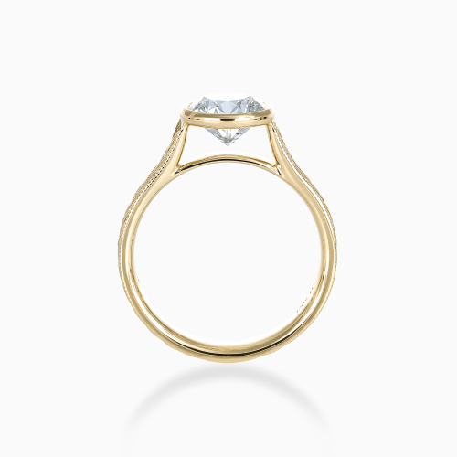 Hand-Engraved Chevron Pattern Bezel-Set Diamond Engagement Ring