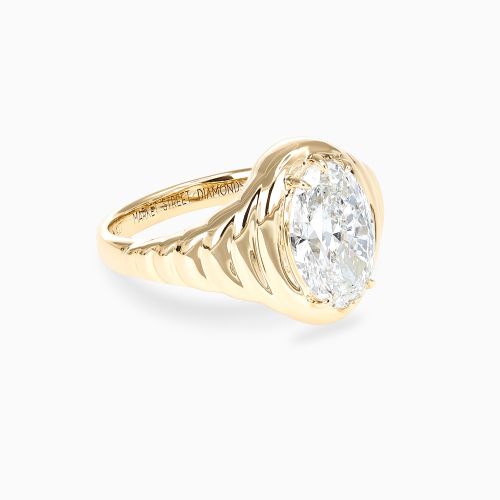 Croissant Motif Oval Diamond Solitaire Engagement Ring