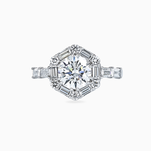 Art Deco–Inspired Hexagonal Halo Diamond Ring, Lab-Grown