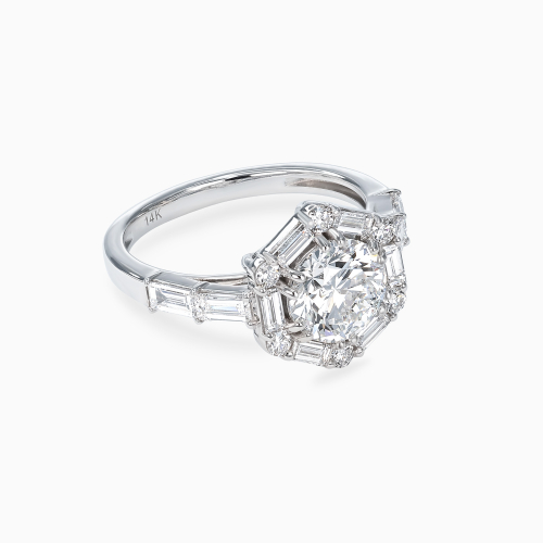 Art Deco–Inspired Hexagonal Halo Diamond Ring, Lab-Grown