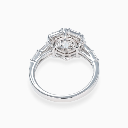 Art Deco–Inspired Hexagonal Halo Diamond Ring, Lab-Grown