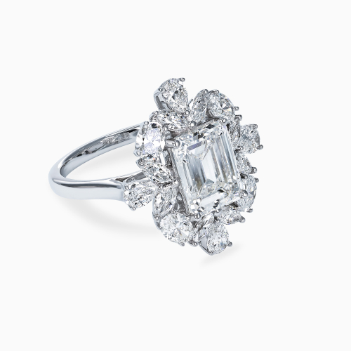 Botanical Halo Emerald-Cut Diamond Ring, Lab-Grown