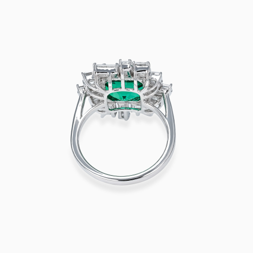 Art Deco–Inspired Square Emerald and Diamond Halo Ring, 14k White Gold