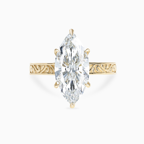 Marquise Diamond Solitaire Scroll-Engraved Ring, Lab-Grown