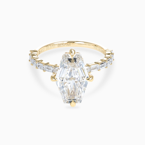 Accented Elongated Hexagon Diamond Ring, Lab-Grown