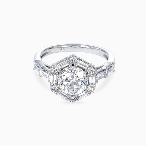 Art Deco–Inspired Hexagonal Halo Diamond Ring, Lab-Grown