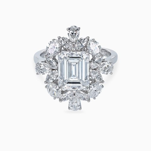 Botanical Halo Emerald-Cut Diamond Ring, Lab-Grown