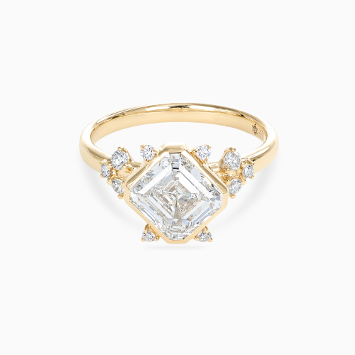 Diagonal Asscher-Cut Diamond Satellite Cluster Engagement Ring