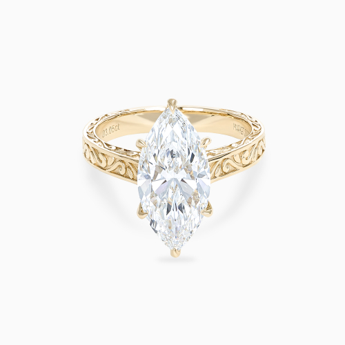 Marquise Diamond Solitaire Scroll-Engraved Ring, Lab-Grown