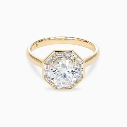 Round Diamond Octagonal Baguette Halo Engagement Ring