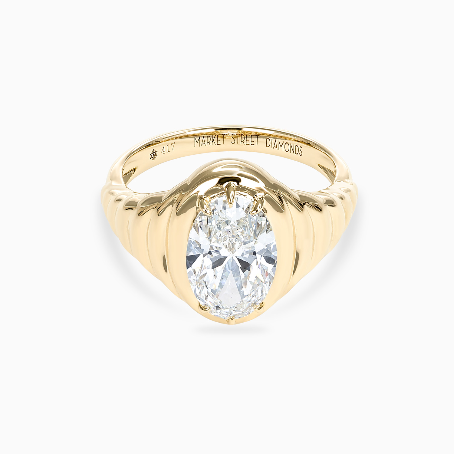 Croissant Motif Oval Diamond Solitaire Engagement Ring