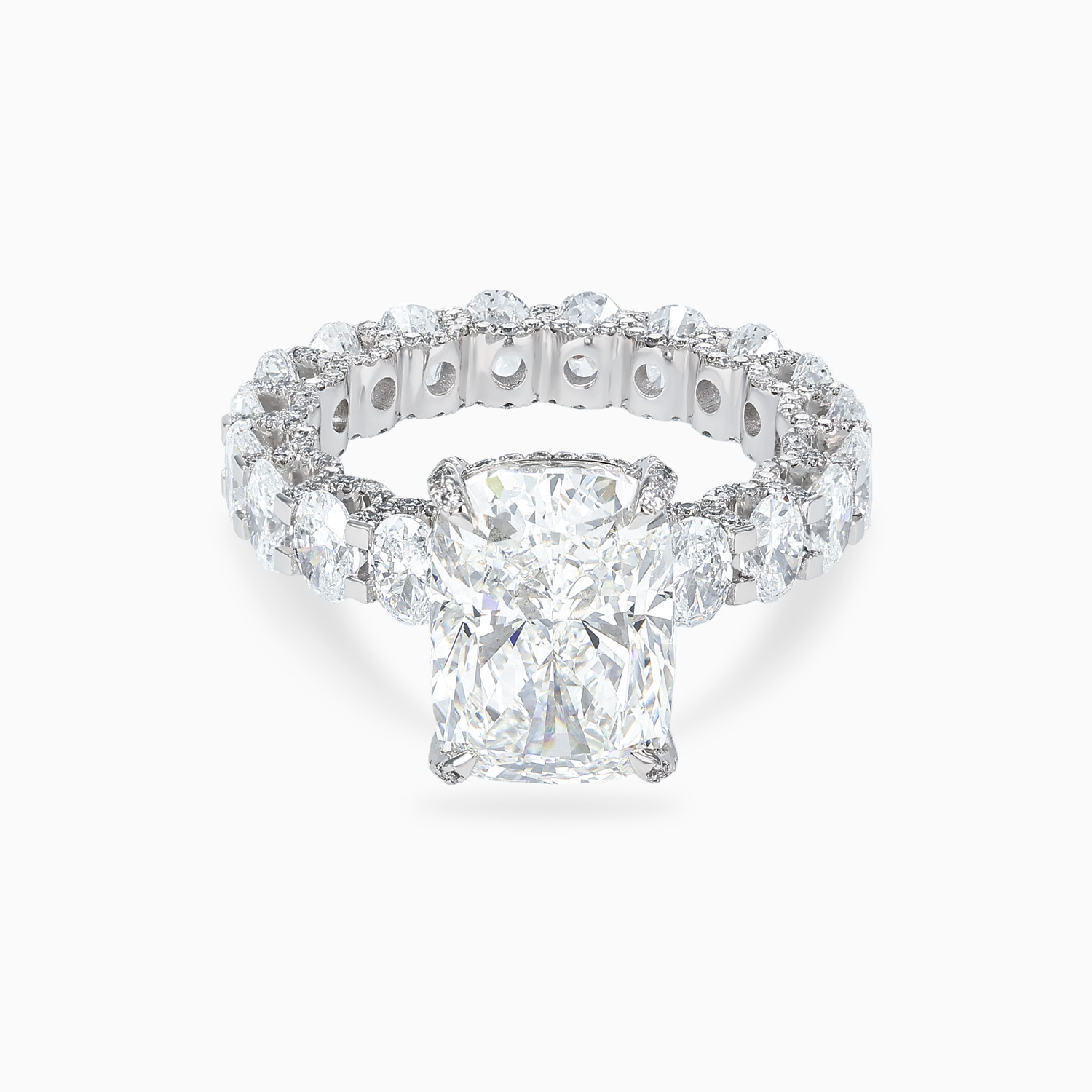 Cushion Diamond Hidden Halo Eternity Engagement Ring