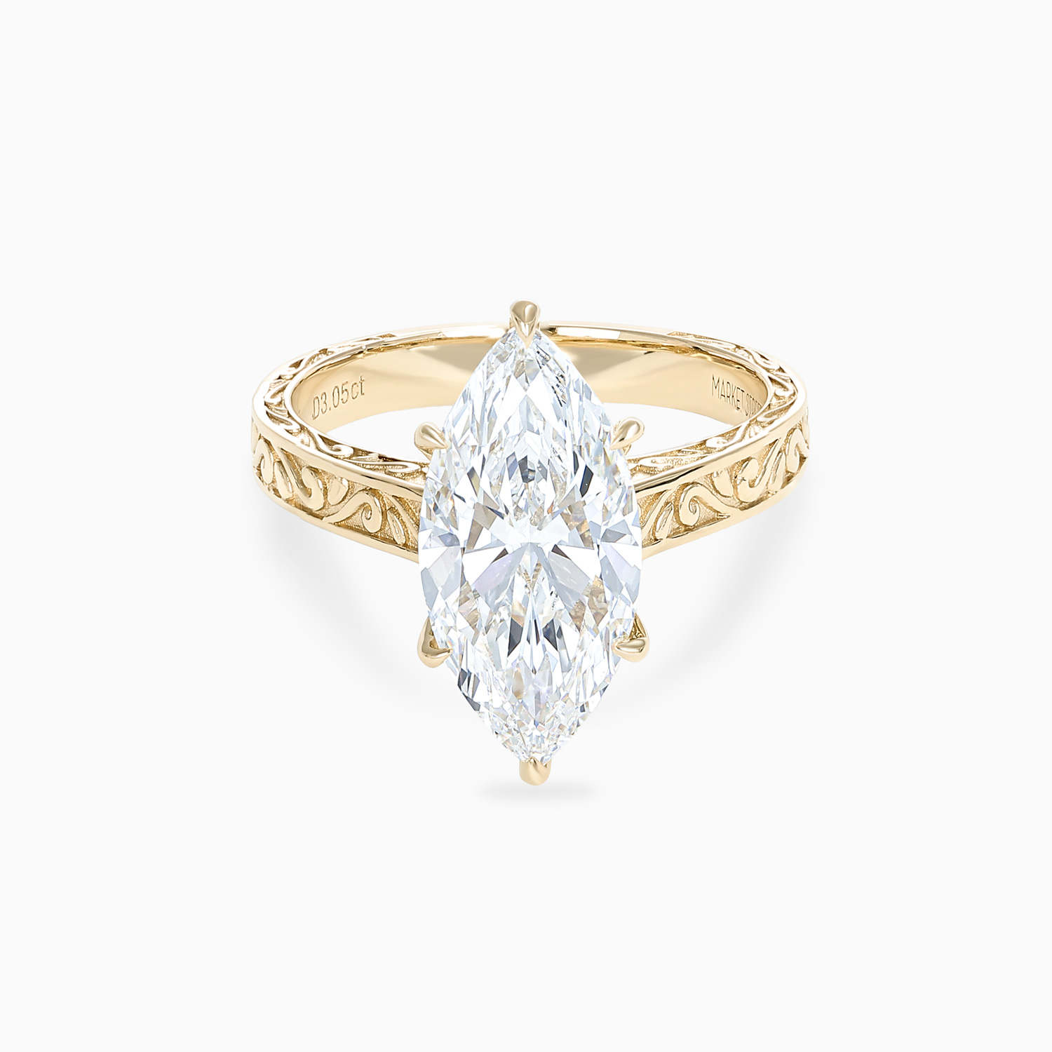 Marquise Diamond Solitaire Scroll-Engraved Ring, Lab-Grown