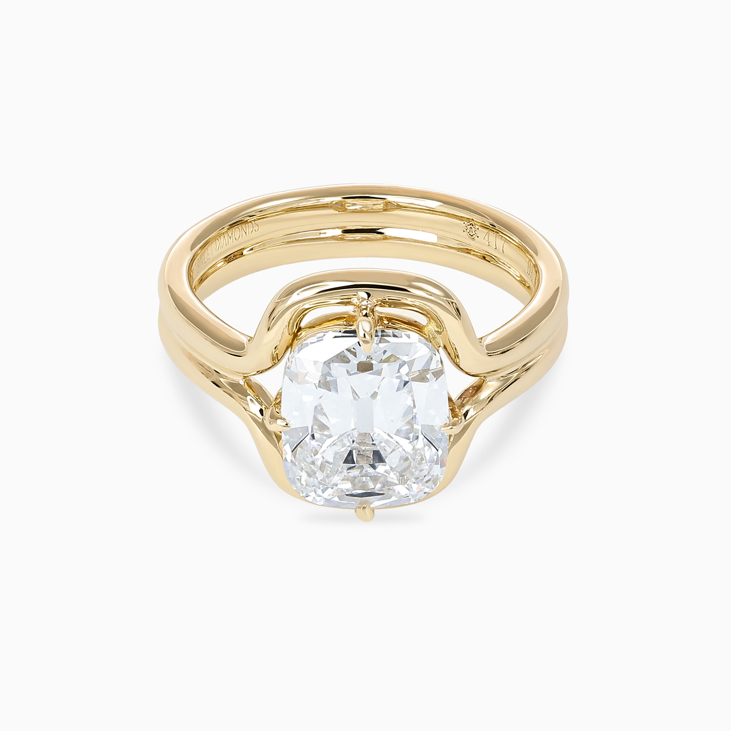 Old Mine-Cut Diamond Sculptural Solitaire Engagement Ring