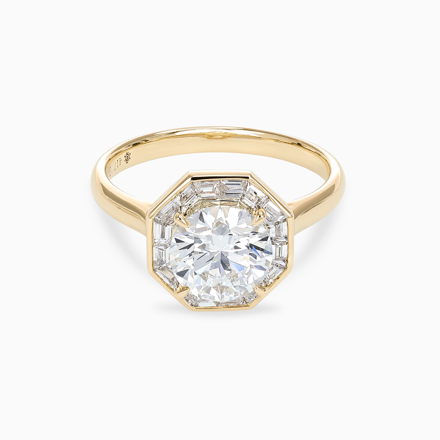 Round Diamond Octagonal Baguette Halo Engagement Ring