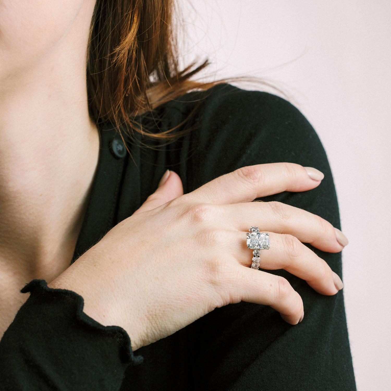 Cushion Diamond Hidden Halo Eternity Engagement Ring