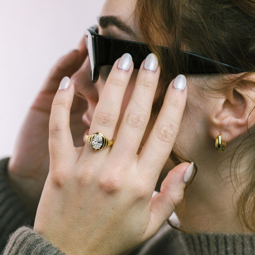 Croissant Motif Oval Diamond Solitaire Engagement Ring